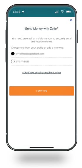 email address selection screen on mobile app email address selection screen on mobile app